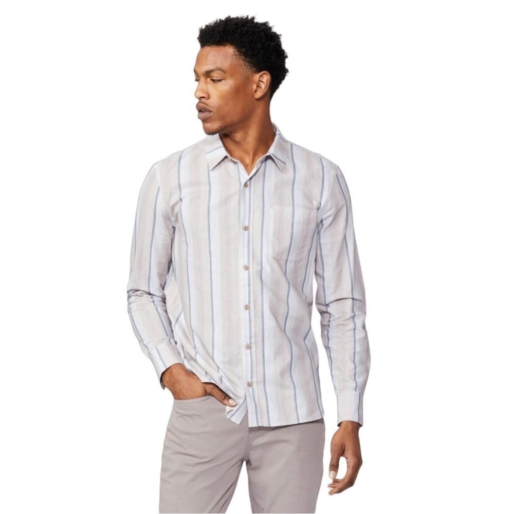 PAIGE COOPER STRIPED BUTTON FRONT SHIRT IN HAZY BLUSH NWT MEN'S SIZE‎ MEDIUM